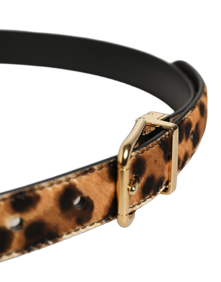 Dolce &amp; Gabbana Brown Leopard Calf Hair Gold Tone Buckle Belt