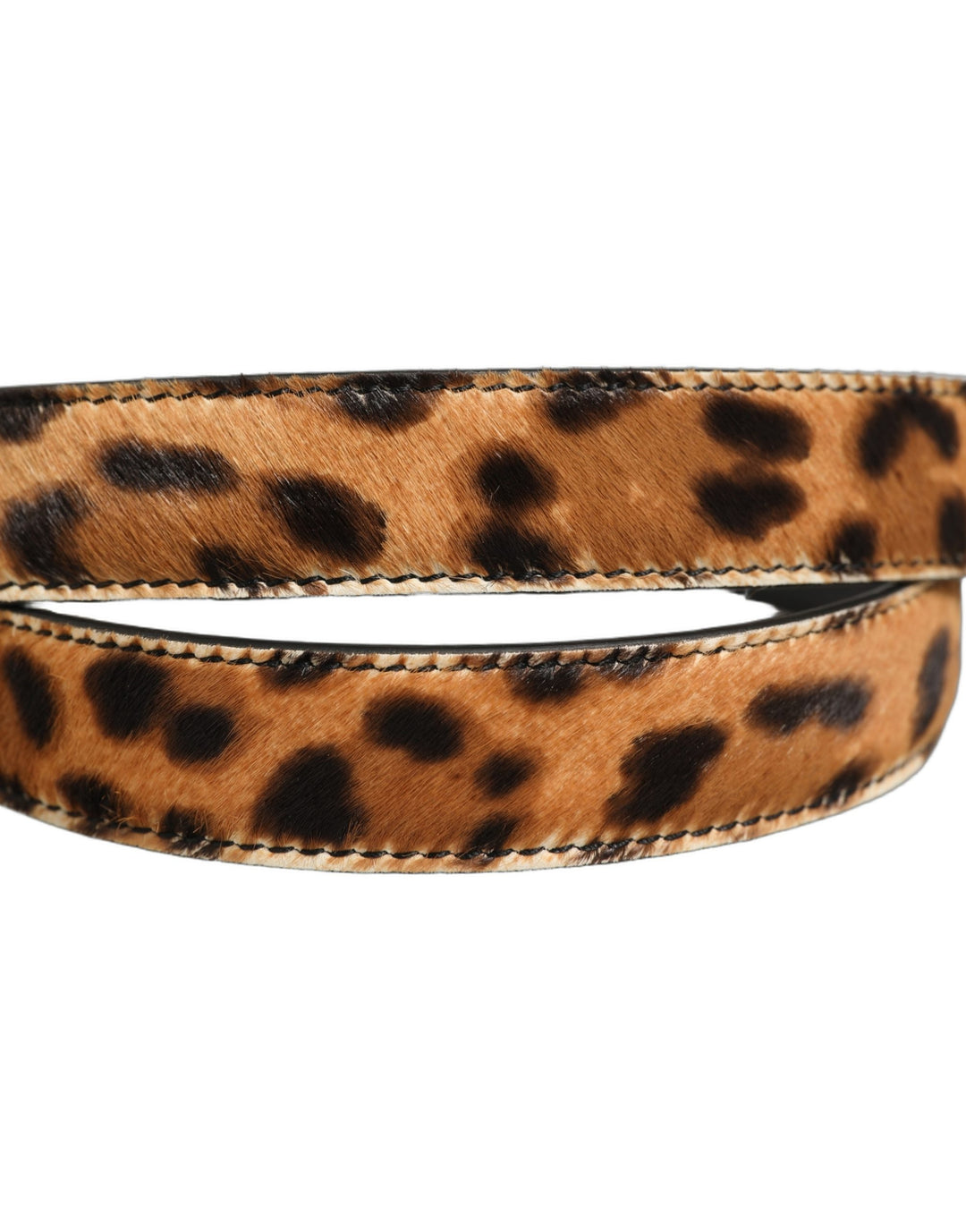 Dolce &amp; Gabbana Brown Leopard Calf Hair Gold Tone Buckle Belt
