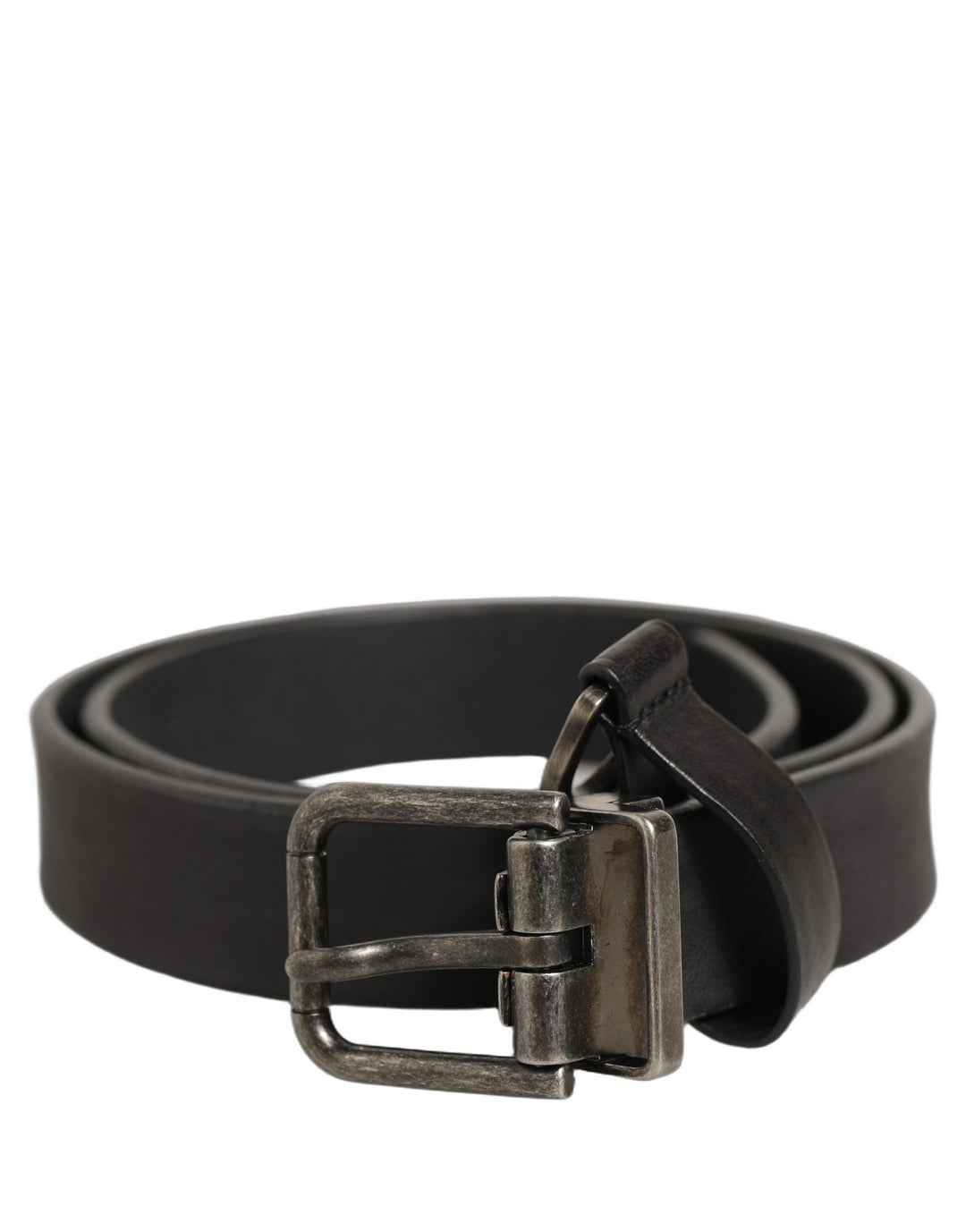 Dolce &amp; Gabbana Black Leather Antique Finish Buckle Belt