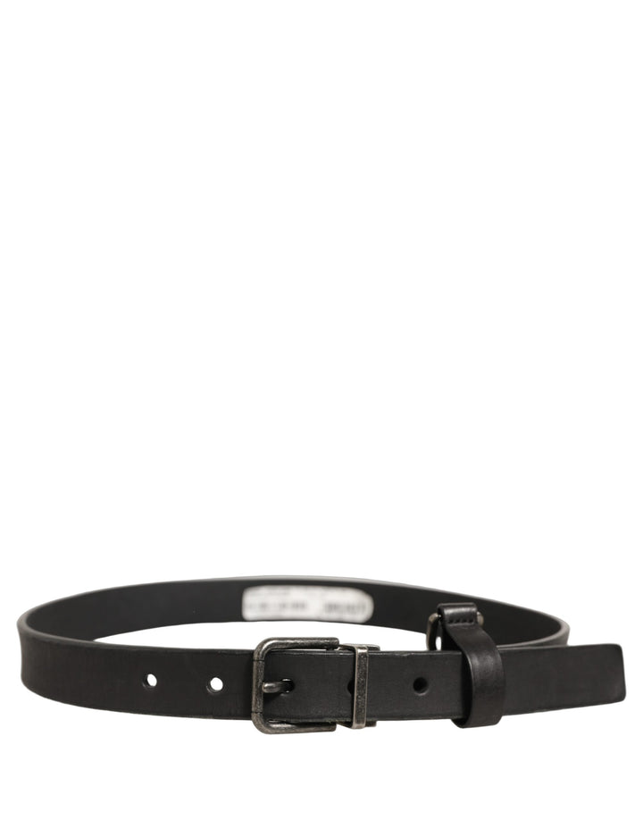 Dolce &amp; Gabbana Black Leather Antique Finish Buckle Belt