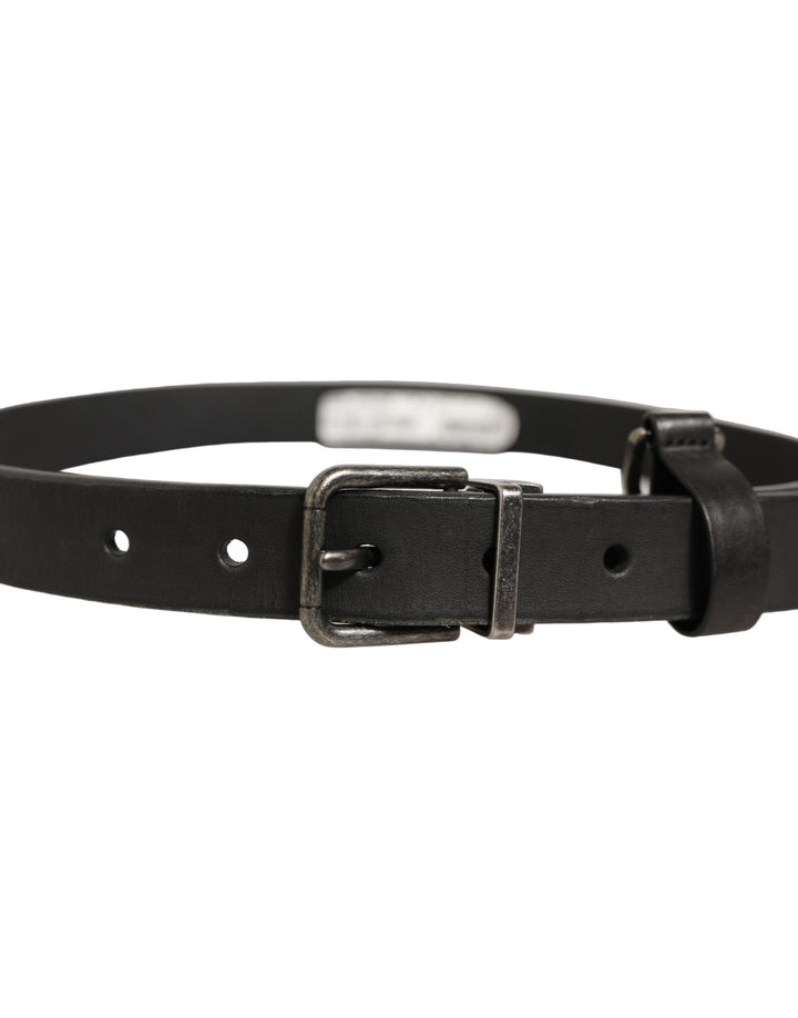 Dolce &amp; Gabbana Black Leather Antique Finish Buckle Belt