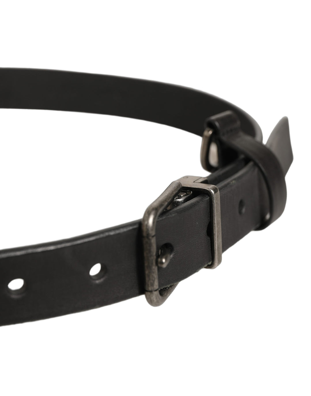 Dolce &amp; Gabbana Black Leather Antique Finish Buckle Belt