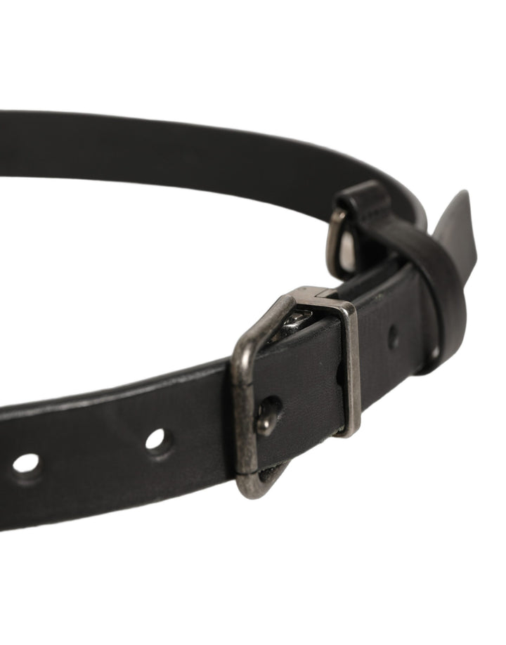Dolce &amp; Gabbana Black Leather Antique Finish Buckle Belt
