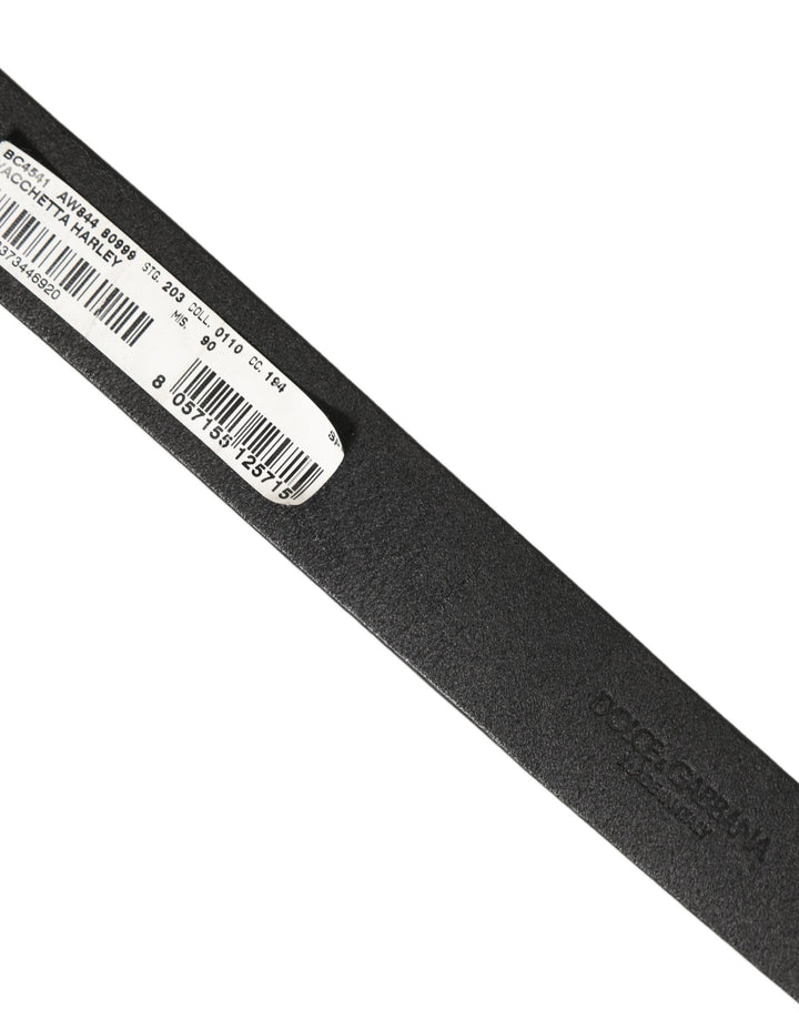 Dolce &amp; Gabbana Black Leather Antique Finish Buckle Belt