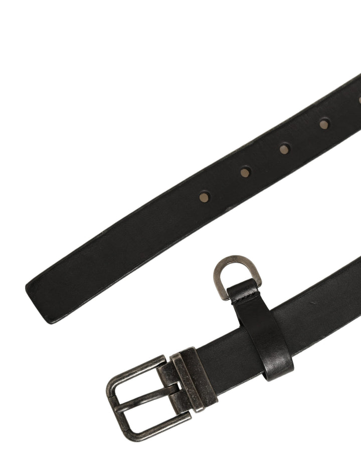 Dolce &amp; Gabbana Black Leather Antique Finish Buckle Belt