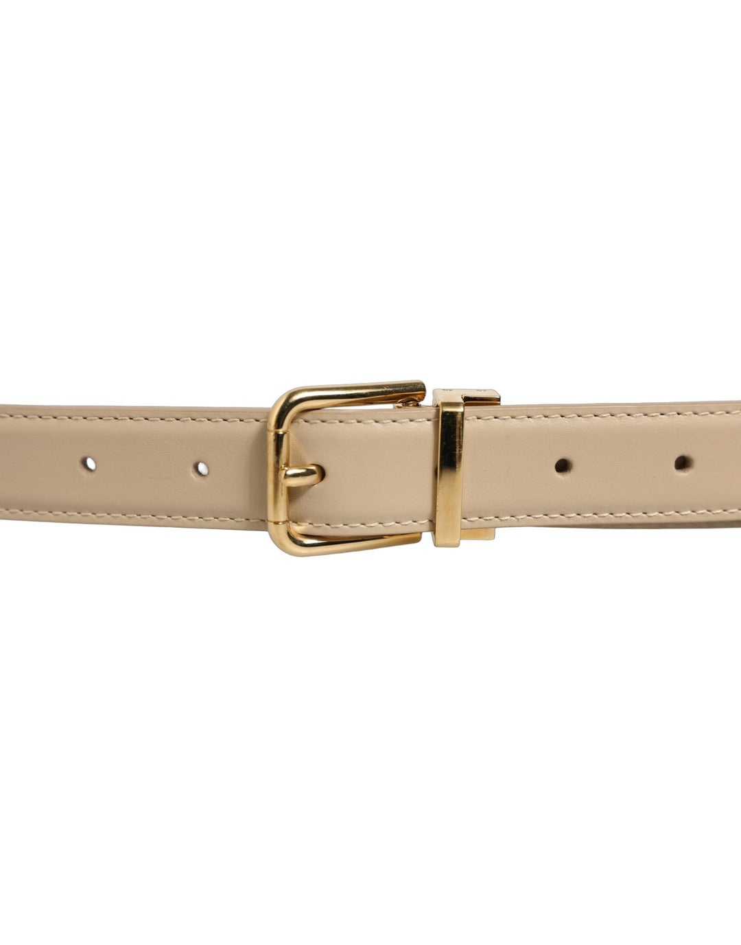 Dolce &amp; Gabbana Beige Leather Double Wrap Gold Buckle Belt