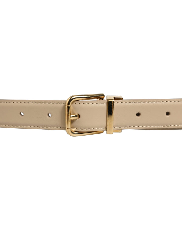 Dolce &amp; Gabbana Beige Leather Double Wrap Gold Buckle Belt