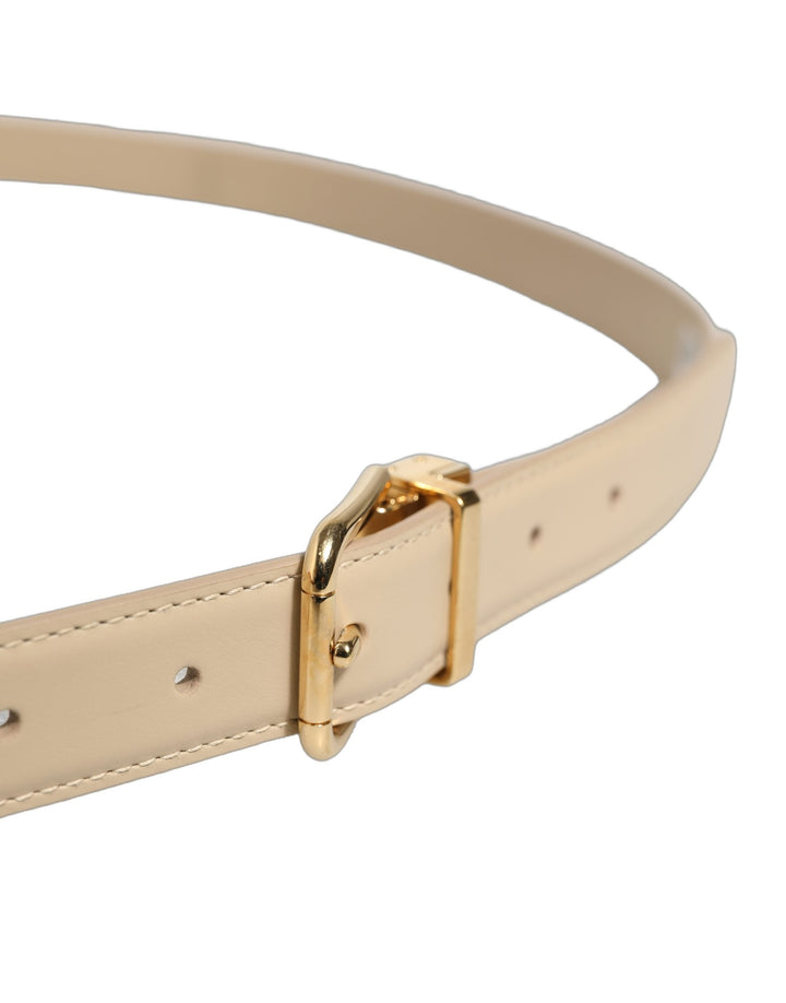 Dolce &amp; Gabbana Beige Leather Double Wrap Gold Buckle Belt
