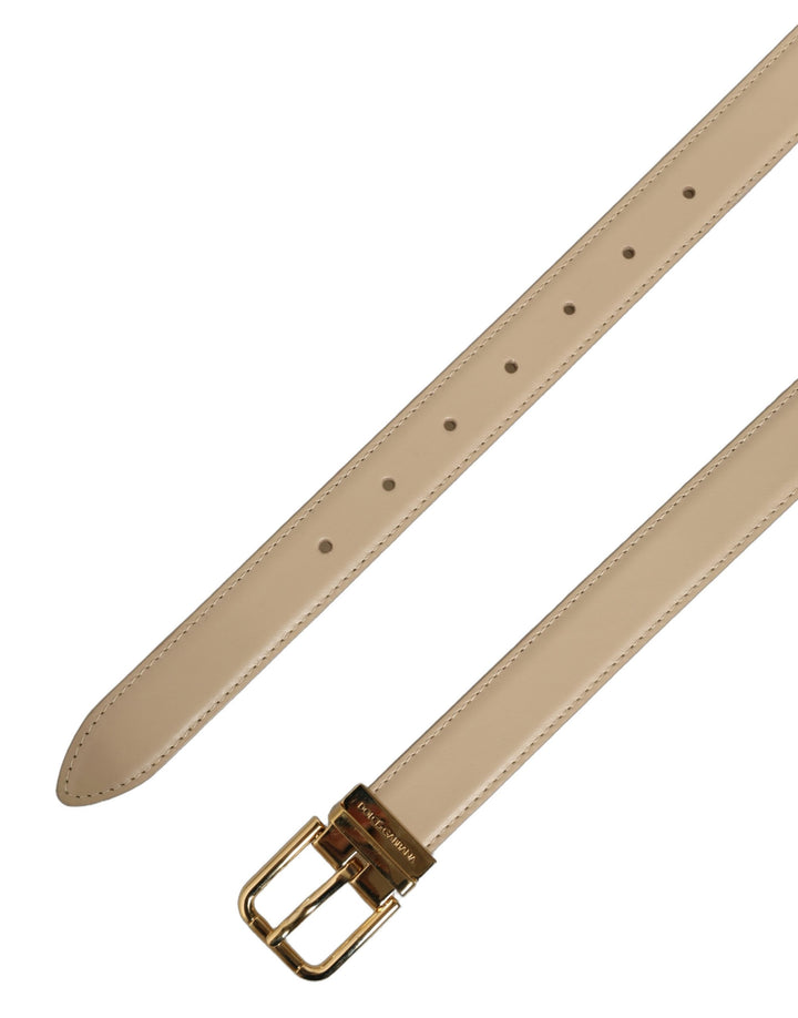 Dolce &amp; Gabbana Beige Leather Double Wrap Gold Buckle Belt