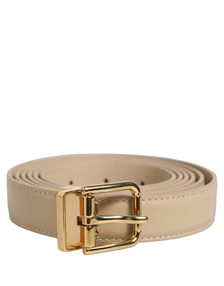 Dolce &amp; Gabbana Beige Leather Double Wrap Gold Buckle Belt