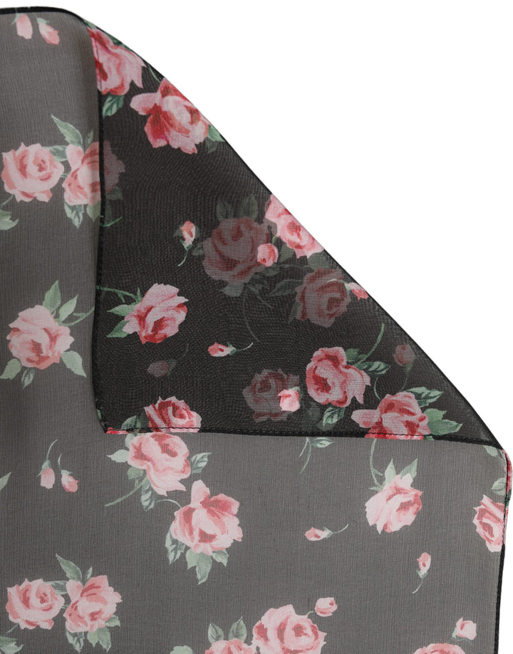 Dolce &amp; Gabbana Black Silk Floral Chiffon Long Stole Scarf