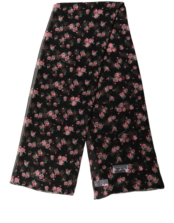 Dolce &amp; Gabbana Black Silk Floral Chiffon Long Stole Scarf