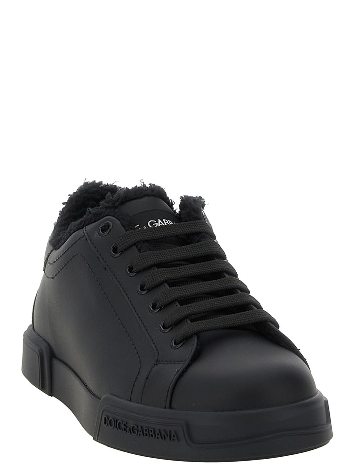 Dolce &amp; Gabbana Black Calfskin Low Top Sneakers