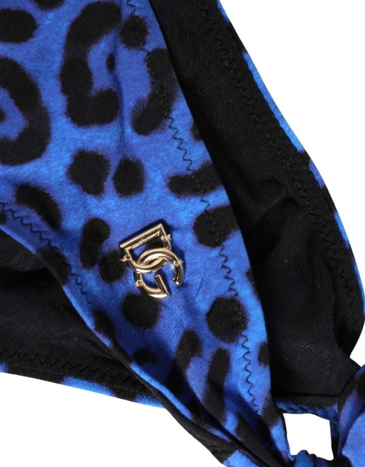 Dolce &amp; Gabbana Blue Leopard Print Bikini Bottom Beachwear Swimwear