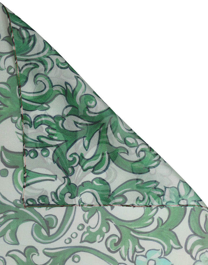 Dolce &amp; Gabbana Green Silk Floral Print Square Foulard Scarf