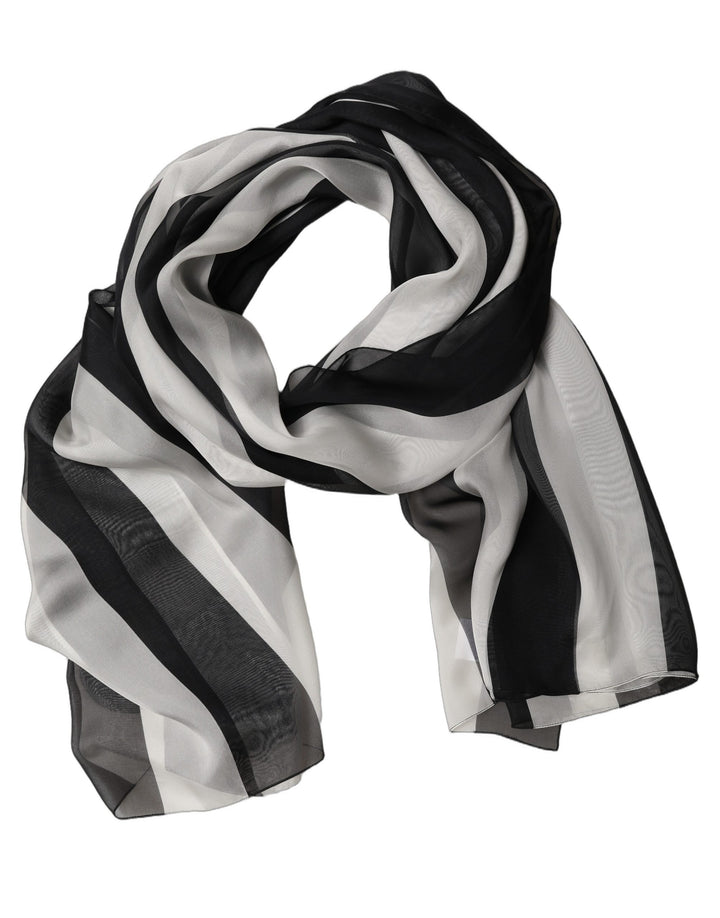 Dolce &amp; Gabbana Black White Stripe Silk Shawl Stole Scarf