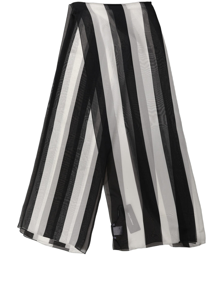 Dolce &amp; Gabbana Black White Stripe Silk Shawl Stole Scarf