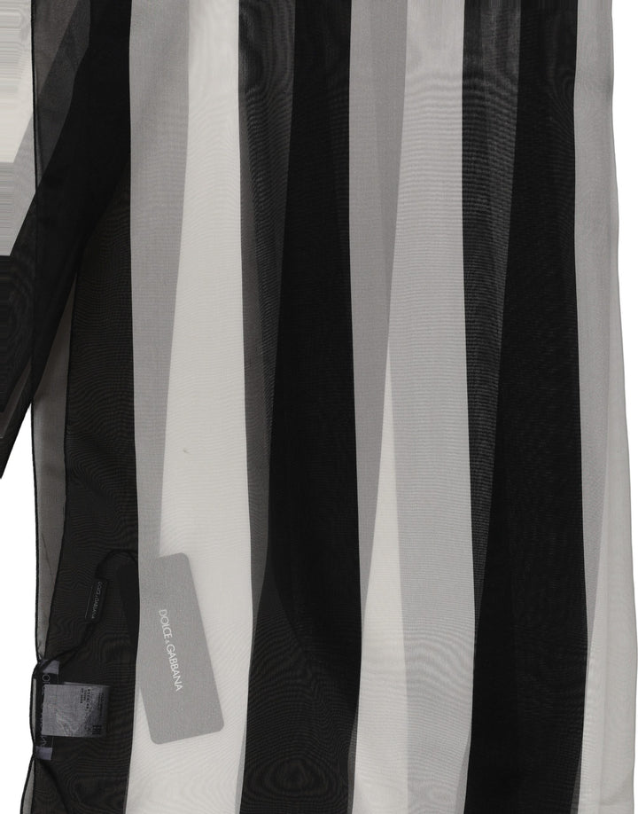 Dolce &amp; Gabbana Black White Stripe Silk Shawl Stole Scarf