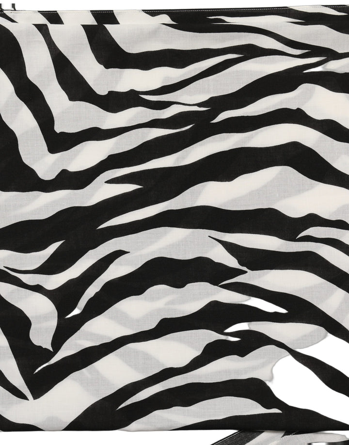 Dolce &amp; Gabbana Black White Zebra Cotton Lace Stole Scarf