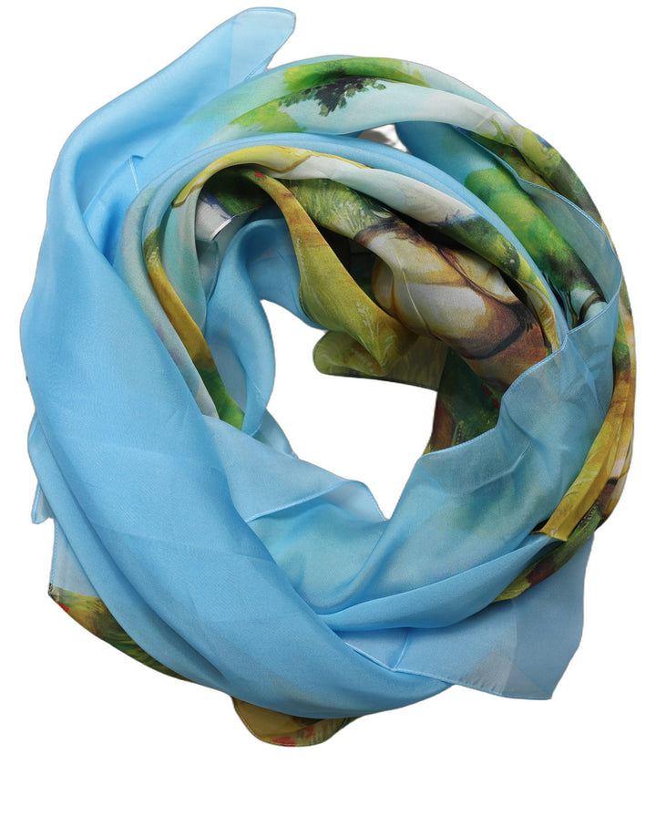 Dolce &amp; Gabbana Light Blue Silk Landscape Foulard Scarf