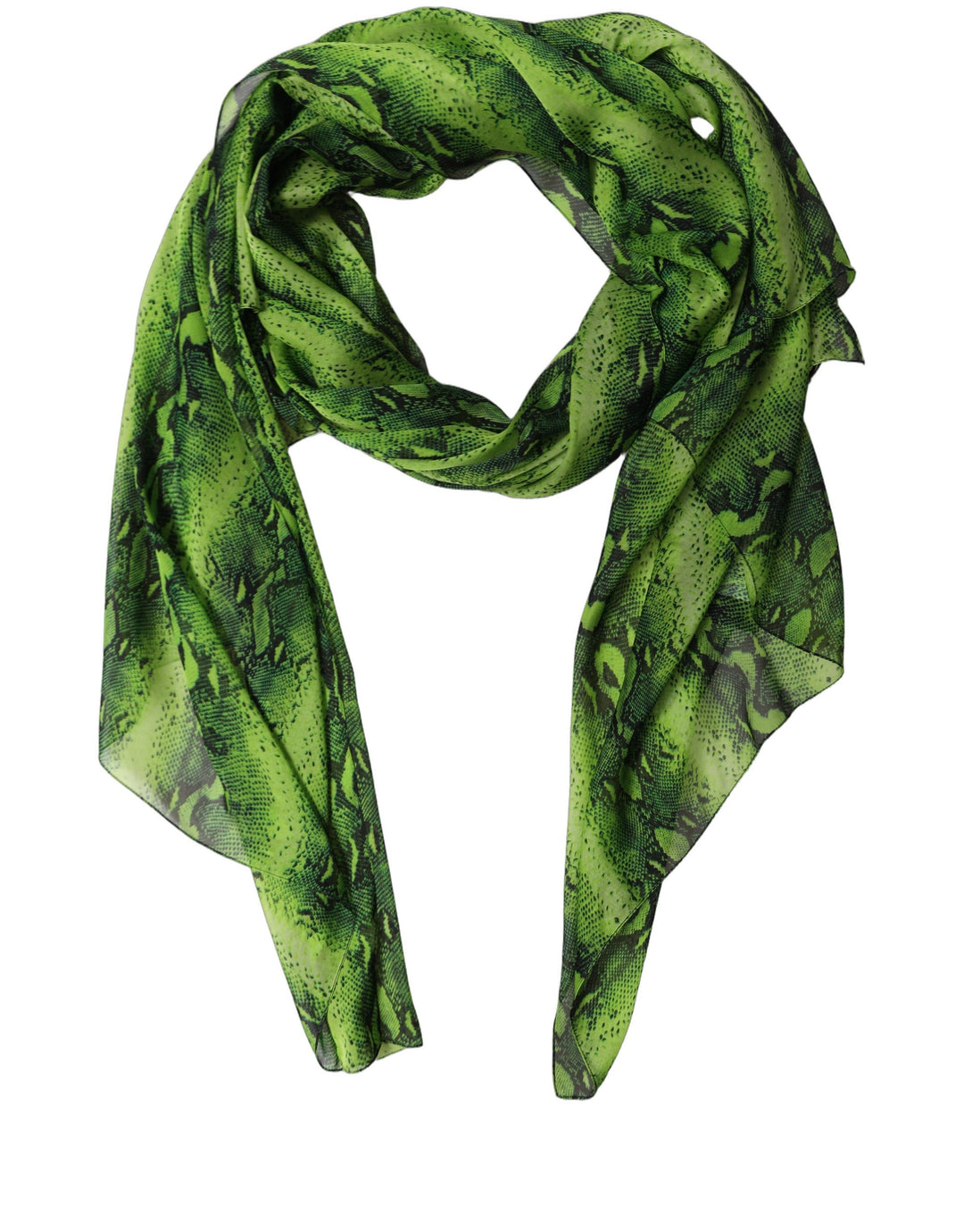 Dolce &amp; Gabbana Green Black Printed Silk Sheer Stole Scarf