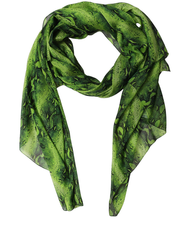 Dolce &amp; Gabbana Green Black Printed Silk Sheer Stole Scarf