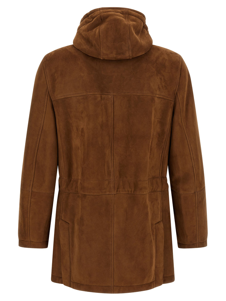 Brunello Cucinelli Brown Lamb Leather Leather Jacket