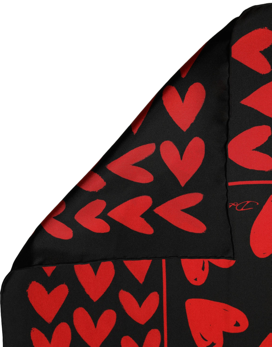 Dolce &amp; Gabbana Black Red Silk Hearts Square Foulard Scarf