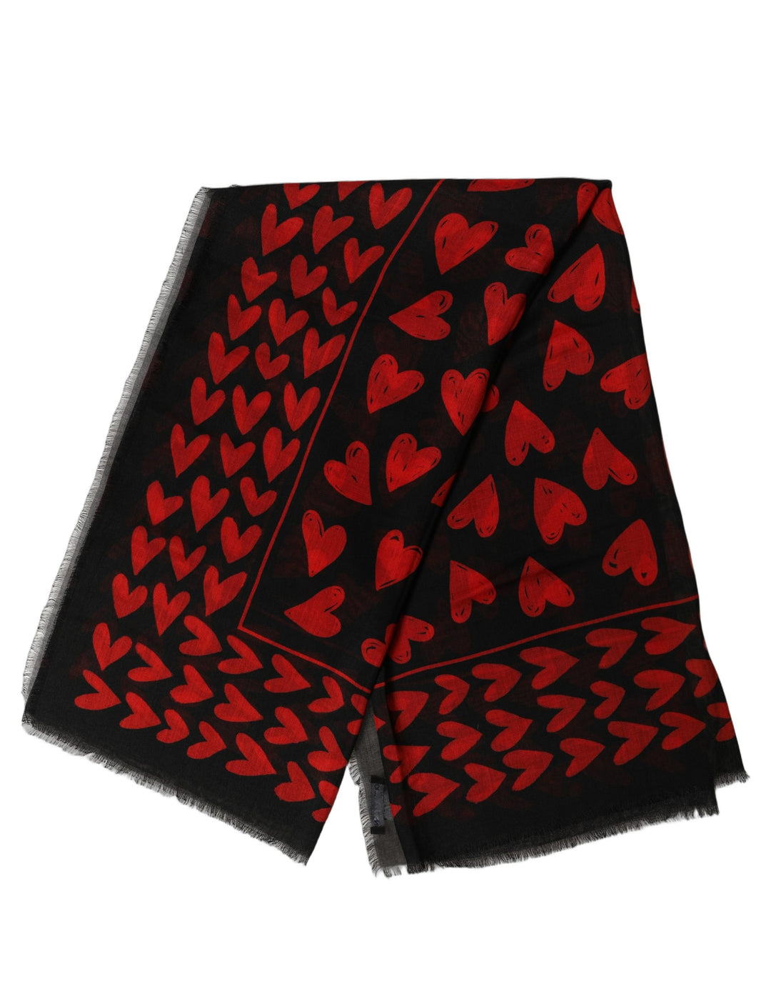 Dolce &amp; Gabbana Black Red Cashmere Hearts Print Stole Scarf