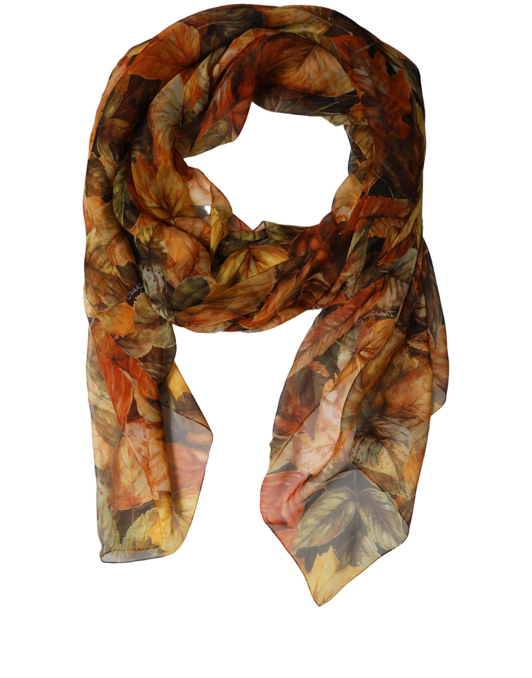 Dolce &amp; Gabbana Multicolor Leaf Print Silk Shawl Stole Scarf