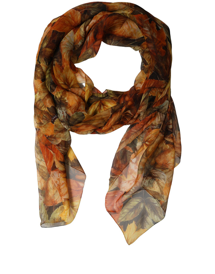 Dolce &amp; Gabbana Multicolor Leaf Print Silk Shawl Stole Scarf