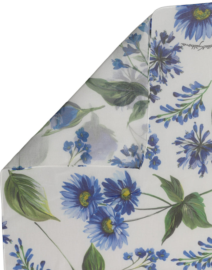 Dolce &amp; Gabbana White Blue Floral Square Foulard Scarf