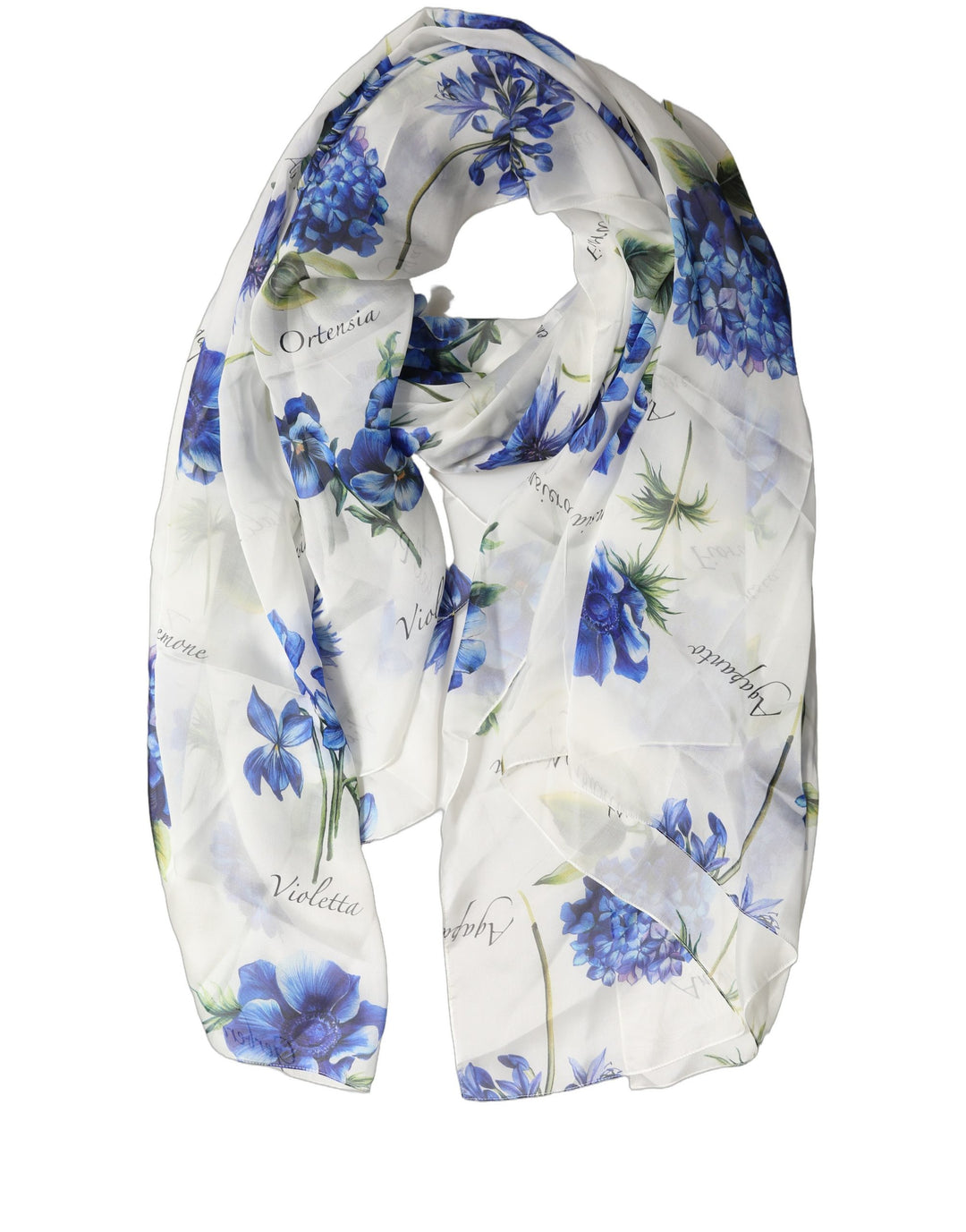 Dolce &amp; Gabbana White Silk Floral Chiffon Long Stole Scarf