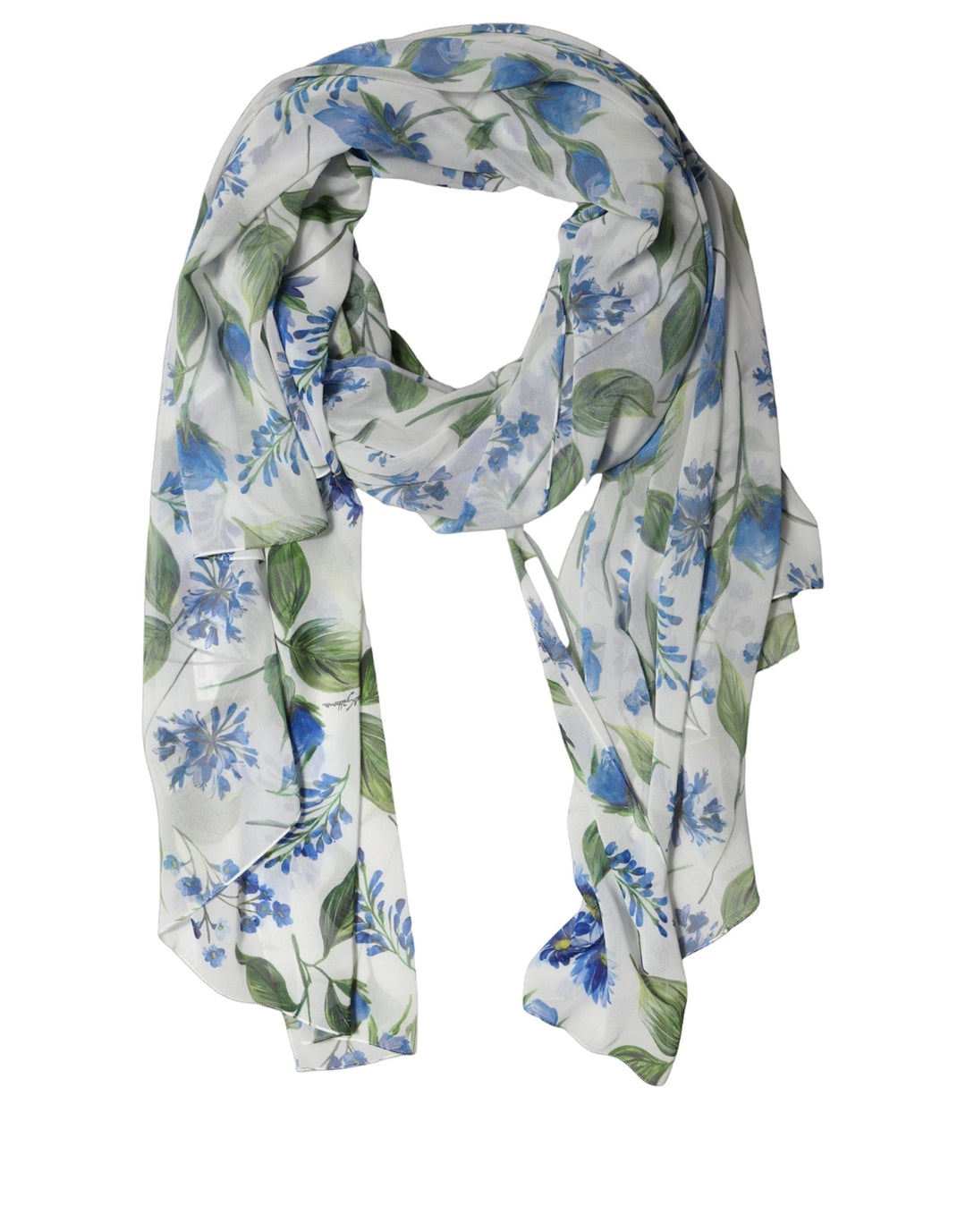 Dolce &amp; Gabbana White Blue Floral Polyester Stole Scarf
