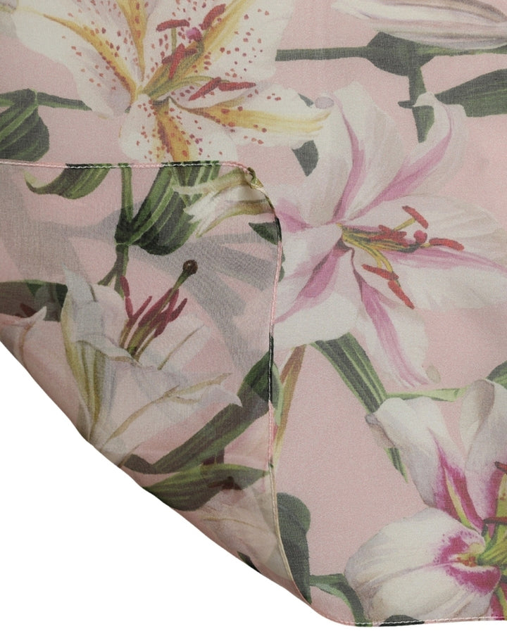 Dolce &amp; Gabbana Pink Silk Floral Chiffon Long Stole Scarf