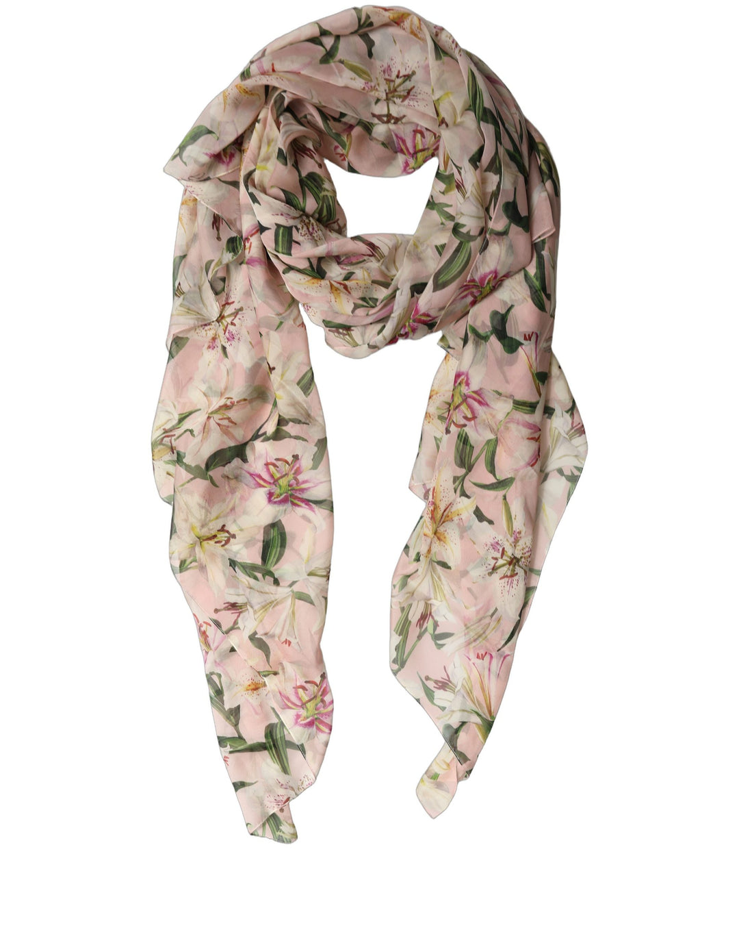 Dolce &amp; Gabbana Pink Silk Floral Chiffon Long Stole Scarf