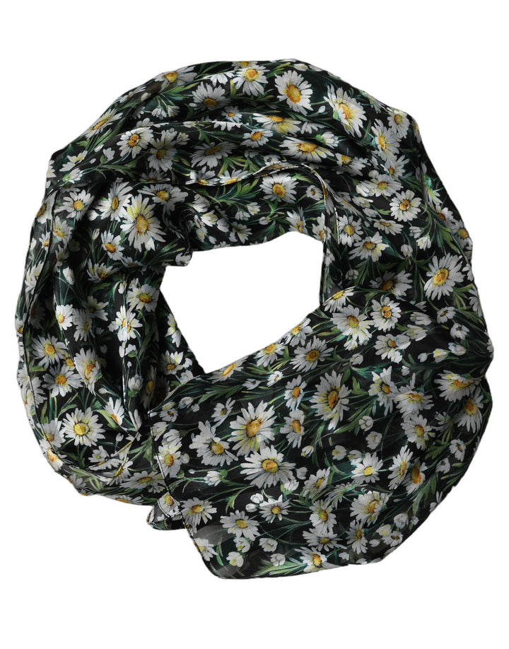 Dolce &amp; Gabbana Black Floral Daisy Square Foulard Scarf