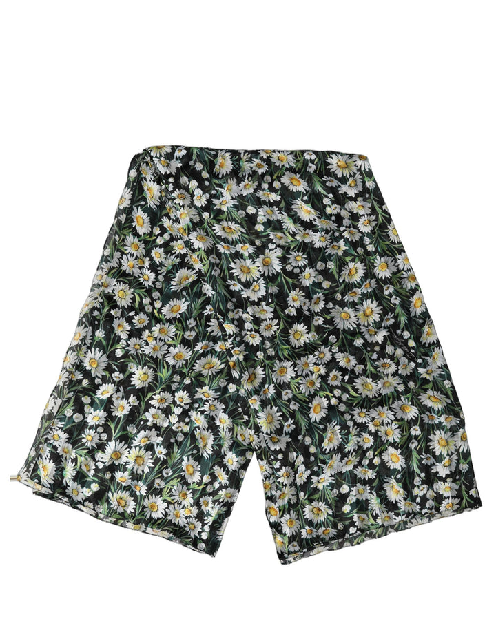 Dolce &amp; Gabbana Black Floral Daisy Square Foulard Scarf