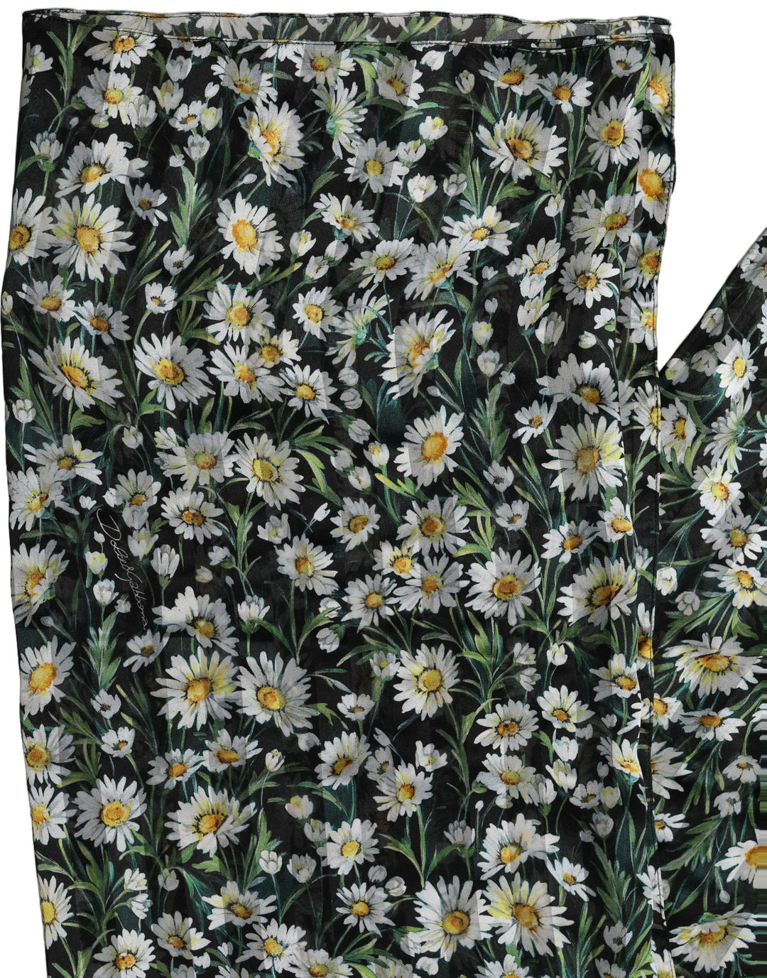 Dolce &amp; Gabbana Black Floral Daisy Square Foulard Scarf