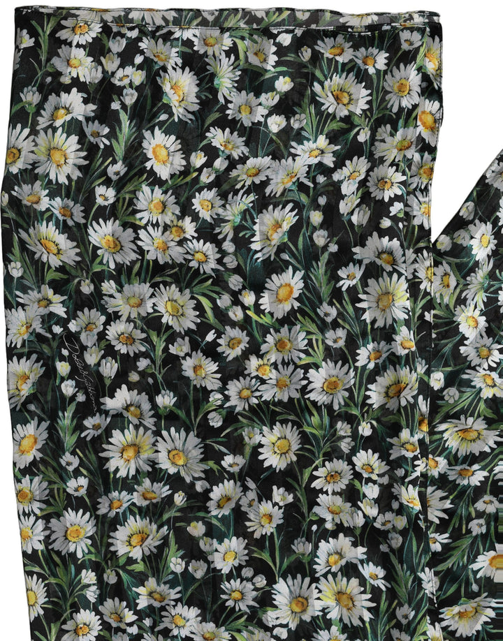 Dolce &amp; Gabbana Black Floral Daisy Square Foulard Scarf