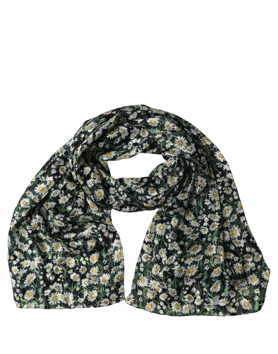 Dolce &amp; Gabbana Black Silk Daisy Chiffon Long Stole Scarf