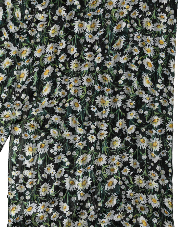 Dolce &amp; Gabbana Black Silk Daisy Chiffon Long Stole Scarf