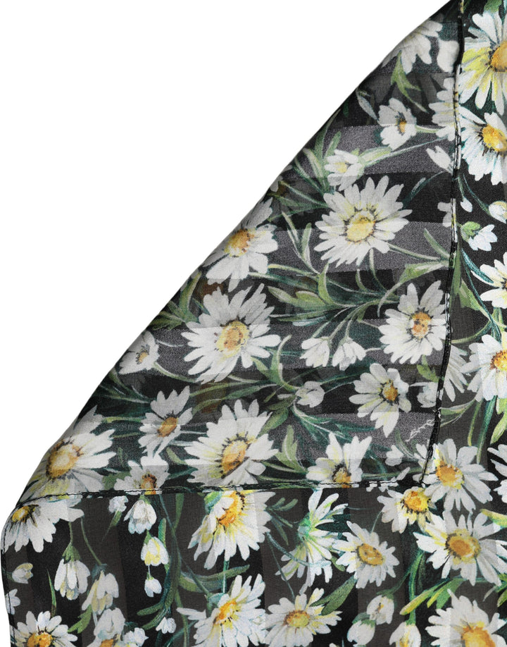 Dolce &amp; Gabbana Black Silk Daisy Chiffon Long Stole Scarf