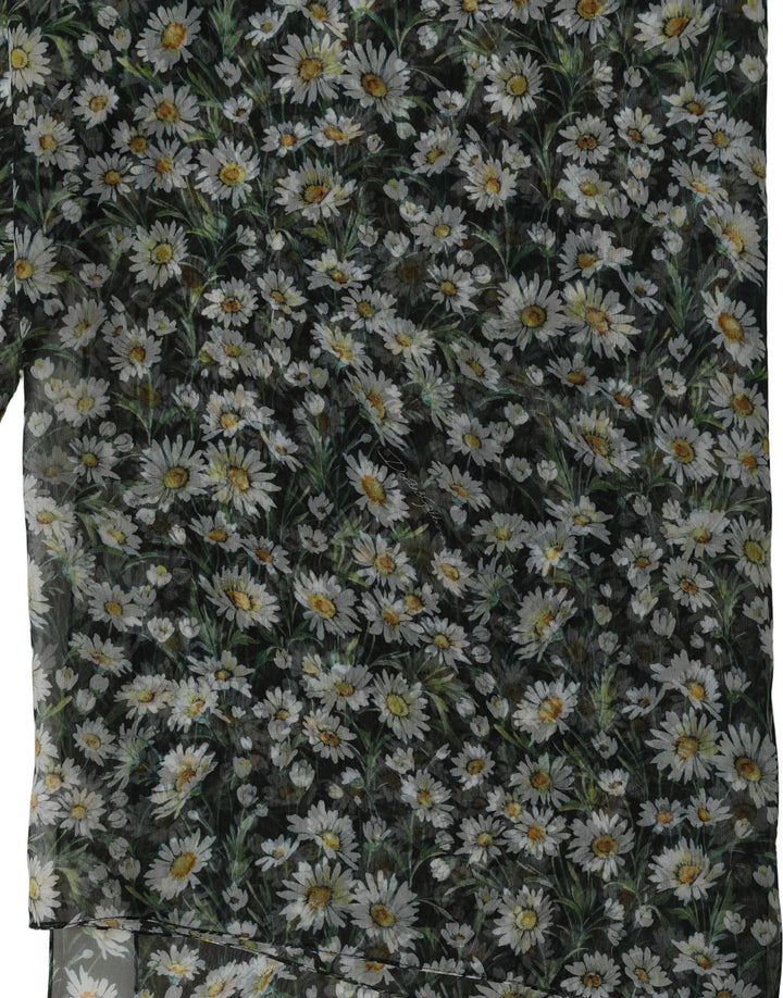 Dolce &amp; Gabbana Black Silk Daisy Chiffon Long Stole Scarf