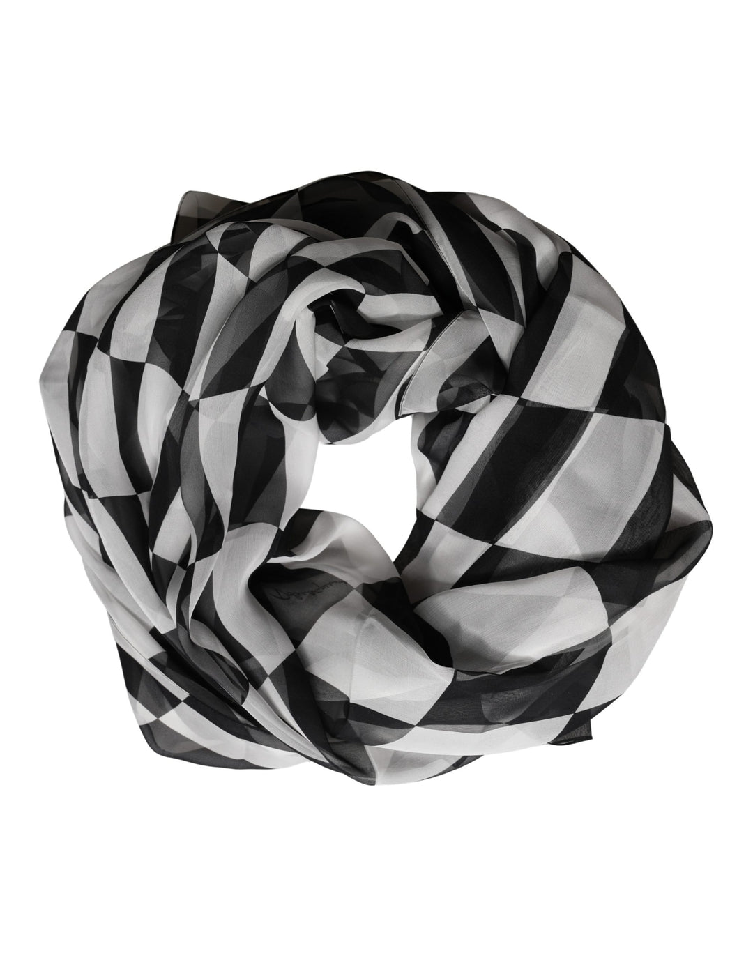 Dolce &amp; Gabbana White Black Checkered Silk Foulard Scarf