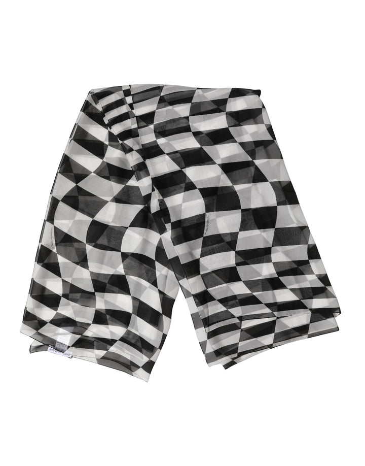 Dolce &amp; Gabbana White Black Checkered Silk Foulard Scarf