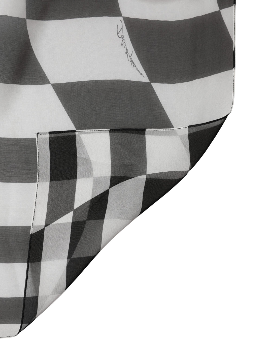 Dolce &amp; Gabbana White Black Checkered Silk Foulard Scarf