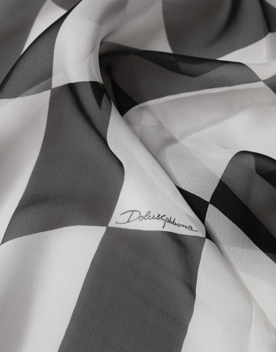 Dolce &amp; Gabbana White Black Checkered Silk Foulard Scarf