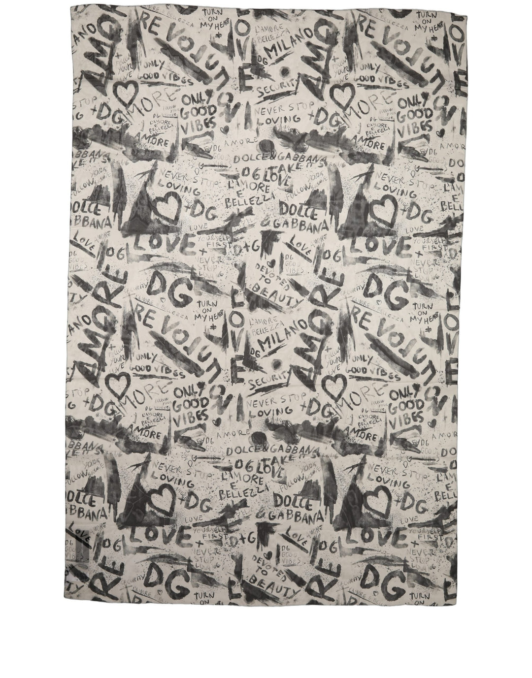 Dolce &amp; Gabbana White Graffiti Logo Silk Shawl Stole Scarf