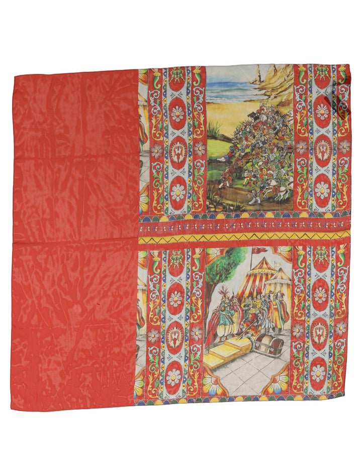 Dolce &amp; Gabbana Red Silk Historical Print Foulard Scarf